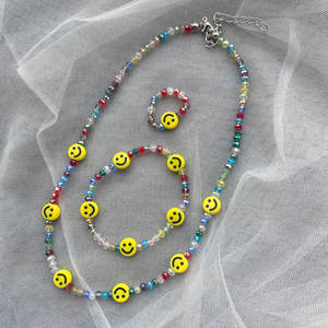 New Korean Fashion Adjustable Crystal Beads Finger Ring Diy Colorful Glass Beads Choker <b>Cute</b> Smile Face Beaded Stretch <b>Bracelet</b> - Product Image 2