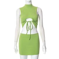 Ensemble de robe mini décontractée pour femmes, coupe ajustée, 2 pièces, haut sans manches réversible, spandex/polyester
