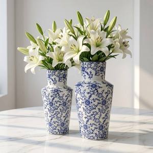 ARM LVG Chinese Zen-stijl keramische decoratieve vazen <span class=keywords><strong>grote</strong></span> klassieke <span class=keywords><strong>witte</strong></span> porseleinen bloempot blauw bloemmotief vloervaas - Product Image 3