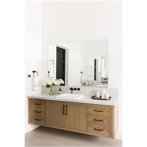 Meuble de salle de bain en marbre blanc, vasque moderne, meuble-lavabo en bois massif avec miroir - Product Image 1