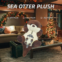 Youthfuljive Ensemble de 5 jouets en peluche Otter de mer, comprenant une mère et 4 bébés, avec pochette zippée, rembourrés en coton PP, animaux en peluche doux et câlins