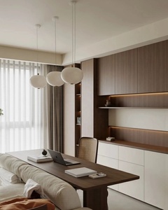 Sistema de Almacenamiento Integrado Minimalista, Estantes Flotantes, <span class=keywords><strong>Madera</strong></span> Oscura, Iluminación Oculta, Integración Perfecta con la Pared - Product Image 1