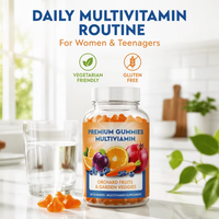 Gommes multivitaminées végétariennes sans gluten pour adultes, favorisent la fonction immunitaire, la mémoire et le sommeil, vitamines A, B12, C, D, E, 60 unités