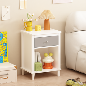Mesita de noche de madera con un cajón y un estante, color gris, para niños y adultos - Product Image 1