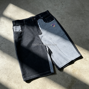 Men's Spliced Denim Bermuda Shorts Mid Waist <b>Elastic</b> Cotton Casual Summer Breathable Short Pants - Product Image 5