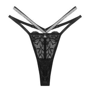 Celana dalam G-String wanita pinggang rendah Thong t-back renda bunga dengan dekorasi pita Hollow Out transparan celana dalam seksi untuk anak perempuan - Product Image 4