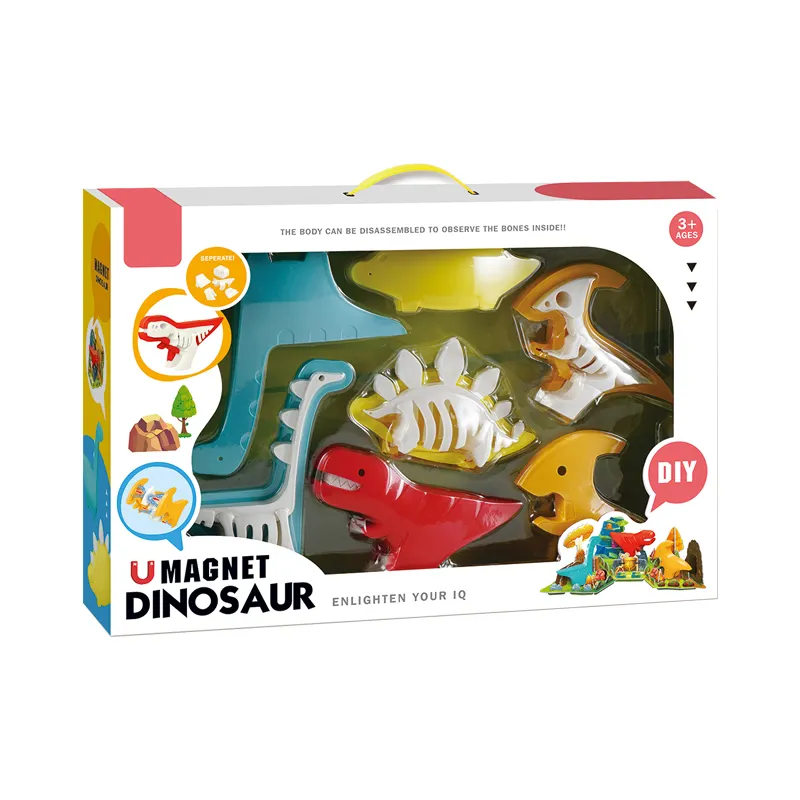 Menarik diy kerangka dinosaurus mainan 4 buah magnetik 3d adegan perakitan dinosaurus blok bangunan Set