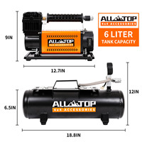 ALL-TOP Compresseur d'Air Portable 12V Robuste pour SUV 4x4, Véhicules et Pneus de Camions Max 150PSI, avec Kit Réservoir de 6L pour Tout-Terrain