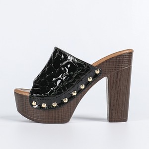 Sandalias de Tacón Alto para Mujer, Punta Abierta, Plataforma Gruesa, Forro de Cuero Genuino, Suela de Madera, Decoradas con Piedras, Tendencia de Moda - Product Image 5