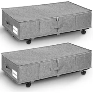 Dustproof Underbed Storage Containers With Lid Rolling Storage Bins Organizer Drawer Under Bed Storage With Wheels