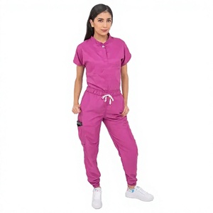 Ensemble de blouses médicales unisexe rose personnalisé OEM à manches courtes, uniforme d'hôpital en coton et polyester tricoté, détection des aiguilles, fusion sans couture - Product Image 3