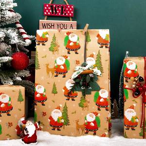 Christmas Santa Claus Pattern Kraft Gift Wrapping Paper <b>Roll</b> Recyclable Offset Printing Uncoated 100GSM - Product Image 1