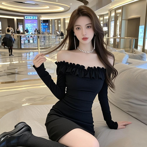 Elegante e Sexy <span class=keywords><strong>Abito</strong></span> Mini Bodycon <span class=keywords><strong>Monospalla</strong></span> <span class=keywords><strong>Nero</strong></span> Tinta Unita Traspirante per Primavera Autunno, Stile Vintage Aderente per Esaltare la Silhouette - Product Image 4