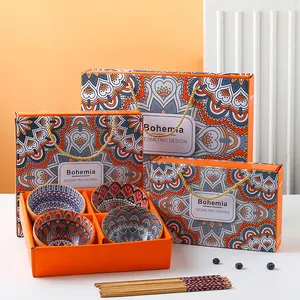 Cuencos de cerámica bohemios personalizados para cocina, juego de vajilla de arroz, juego de regalo para el hogar, vajilla de porcelana