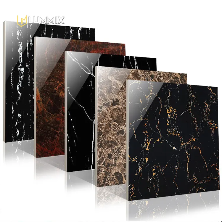 60x60 80x80 Glossy Polished Glazed Porcelanto Porcelain Black Ceramic Tile Marble Floor Tiles