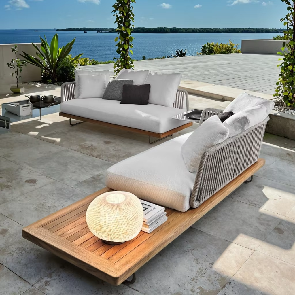 2023 Aluminum Outdoor Conversation Patio Set with Bamboo Sofa for