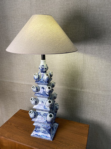 2025 nuevo diseño Pagoda azul blanco porcelana lámpara de mesa tulipán flor Ware lujo sala de estar piso decoración Retro lámpara de cerámica - Product Image 4