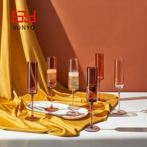 Set Of 6 6 OZ Textured Mouth Blown Best Selling Long Stemmed Holiday Brown Colorful Edge Luxury <strong>Champagne</strong> <strong>Flute</strong> Glasses - Product Image 5