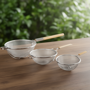 Set di Doppio Colino a Rete in Acciaio Inossidabile con Manico in Legno per Uso in Cucina - Product Image 3