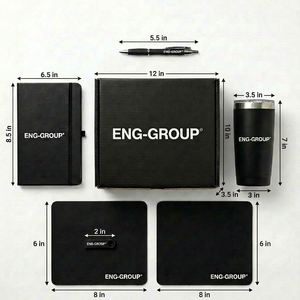 Ensemble cadeau d'entreprise personnalisé avec logo, noir mat, comprenant un carnet, un gobelet, un stylo, une clé USB, un tapis de souris, pour clients VIP d'entreprise - Product Image 2