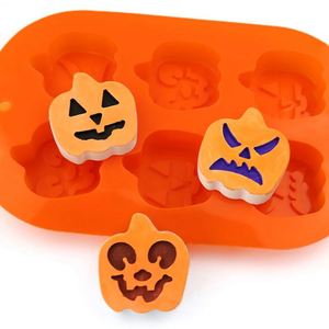 Moule en silicone réutilisable pour résine et bougies, 6 cavités, forme citrouille, visage de personnage de dessin animé, pour gâteaux, savons, DIY, fabrication artisanale, Halloween, écologique, OEM/ODM - Product Image 2