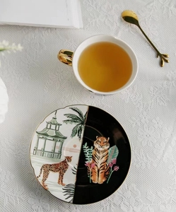 Ensemble de tasses à thé en céramique, style européen de luxe, en porcelaine, expresso, café, tigre, peinture irrégulière, ensemble de tasses à thé de l'après-midi européen - Product Image 3