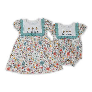 En Stock: Ropa a juego para niñas con estampado de flores cruzadas para Pascua - Product Image 1