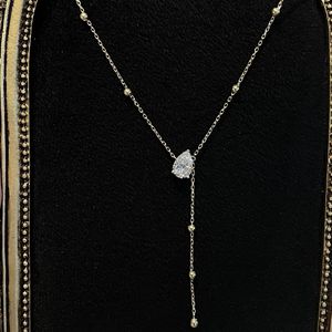 Xinfly Luxury 18K Gold 1.08CT Pear-shaped Lab Diamond Chain <b>Necklace</b> with Small Golden Pearl Fashionable Accessory for Parties - Product Image 1