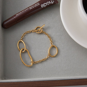 Bracelet chaîne géométrique en acier inoxydable plaqué or 18 carats avec fermoir OT, unisexe, pour tous les jours - Product Image 2