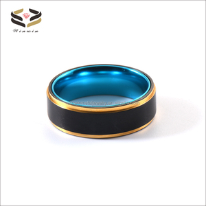 Hot Selling <strong>Titanium</strong> <strong>Ring</strong> for Men Fashion Jewelry <strong>Black</strong> and Gold Plated Turquoise Aluminum Inner <strong>Titanium</strong> Wedding <strong>Ring</strong> - Product Image 3