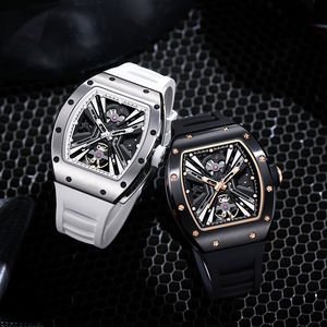 Reloj mecánico automático para hombre con caja de fibra de carbono, correa de silicona, esfera esqueletizada, resistente al agua, deportivo. - Product Image 5