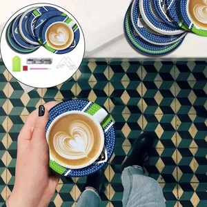 Ensemble de 6 dessous-de-verre à peindre au diamant avec support, DIY Football, Kit de <span class=keywords><strong>peinture</strong></span> au diamant par points, Artisanat - Product Image 6
