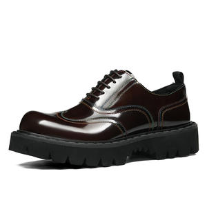 Nouvelles Chaussures Homme en Cuir Véritable à Bout Rond, Plateforme Rehaussante, Style Anglais, Décontractées et Habillées, à Lacets, pour l'Automne - Product Image 1