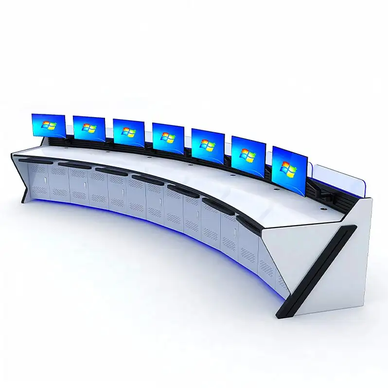 Personalizza la console della sala di controllo della scrivania della stazione di lavoro a forma di arco console di monitoraggio del centro di comando della scrivania da tavolo combinata