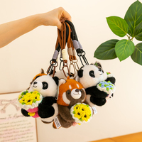 Porte-clés en peluche panda personnalisé avec logo, bouquet de fleurs tricoté, breloque de sac en animal en peluche, polyester et coton PP, 16 cm