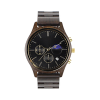 Meilleur cadeau, montre-bracelet unisexe en bois de noyer naturel, verre de quartz, calendrier des phases lunaires, chronographe, édition limitée