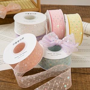 Pita Organza Jala Payet 4cm 10 Yard Motif Bunga untuk Ikat Rambut, Pembungkus Kado, Kerajinan DIY, Aksesoris - Product Image 2