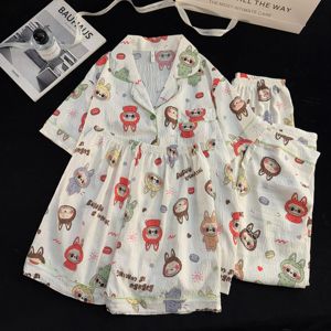 Fabrik Großhandel Sommer dreiteiliges Set Pyjamas Cloud Cotton Cute Cartoon Print Bequem und atmungsaktiv - Product Image 5