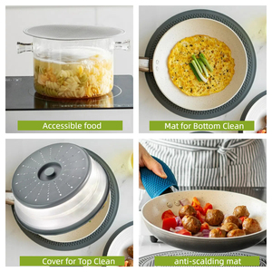 2 IN 1 Belüfteter zusammen klappbarer Mikrowellen-Splatter deckel & Silikon matte Küchen schüssel Teller deckel für Geschirrs püler BPA-frei - Product Image 3