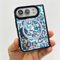 Étui de téléphone magnétique à imprimé léopard, coque arrière brillante, coque de protection antichoc, étui pliable pour iPhone 18 Duo