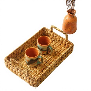 CLARA M Natural Water Hyacinth Serving <b>Tray</b> Handwoven Storage Basket With Handles Rustic Home Decor Organizer <b>Breakfast</b> <b>Tray</b> Gif - Product Image 1