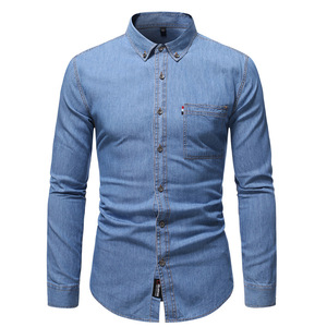<span class=keywords><strong>Camicia</strong></span> di <span class=keywords><strong>Jeans</strong></span> di Alta Qualità per Uomo, 100% Cotone, Manica Lunga, Colore Blu/Blu Navy - Product Image 2