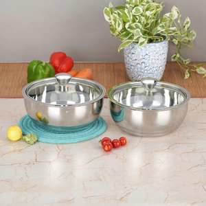 Casseroles en acier inoxydable avec couvercles en verre, rondes, 24 cm, durables pour cuisinières à gaz et à induction, design minimaliste - Product Image 1