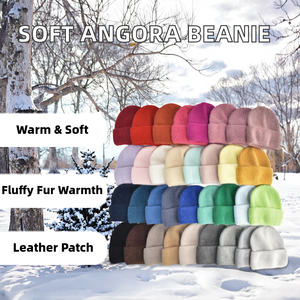 <span class=keywords><strong>Bonnet</strong></span> en laine d'angora rayé de luxe pour <span class=keywords><strong>femme</strong></span>, doux, moelleux et chaud, avec logo brodé, pour un usage quotidien décontracté et en extérieur - Product Image 1