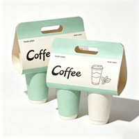 Portavasos de Papel Desechable para 2 Tazas de Café con Logotipo Personalizado, Portavasos de Papel para Llevar con Asa