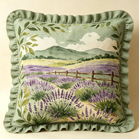 Housse de coussin en coton 100% à imprimé botanique vert premium avec volants unis, taie d'oreiller décorative tissée douce pour le salon