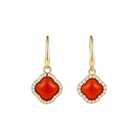 Ensemble de boucles d'oreilles pendantes trèfle à quatre feuilles en agate rouge YILUN, argent sterling 925 plaqué or, bijoux porte-bonheur pour femmes, vente en gros OEM ODM