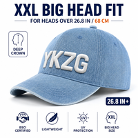 Casquette de baseball oversize 68 cm en coton 100 %, motif ethnique feuille bleue XXL, 5 panneaux, couronne profonde, vente en gros, OEM ODM