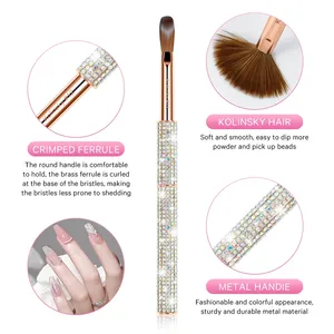 Pincel Kolinsky para Uñas, Pincel para Polvo Acrílico, Diferentes Tamaños # 8- # Pincel Kolinsky Acrílico con Diamantes en Oro Rosa, 12 Unidades, Pincel para Uñas Acrílicas - Product Image 3