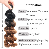 Extensions de cheveux synthétiques tressés pré-bouclés Jumpy Bouncy Crochet Hair Ombre Brown Loose Wave de 12 pouces, 150g, pour tête entière, boucles baguette